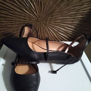 Halston heritage black studded anklestrap flats